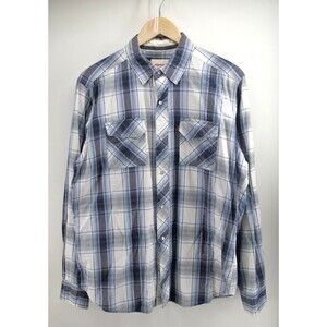 Levis Pearl Snap Mens Button Down‎ Shirt Size M Blue Plaid Regular Fit Flannel